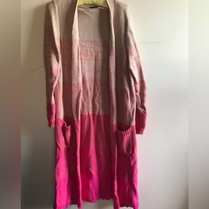 Pink ombré open front long cardigan with pockets